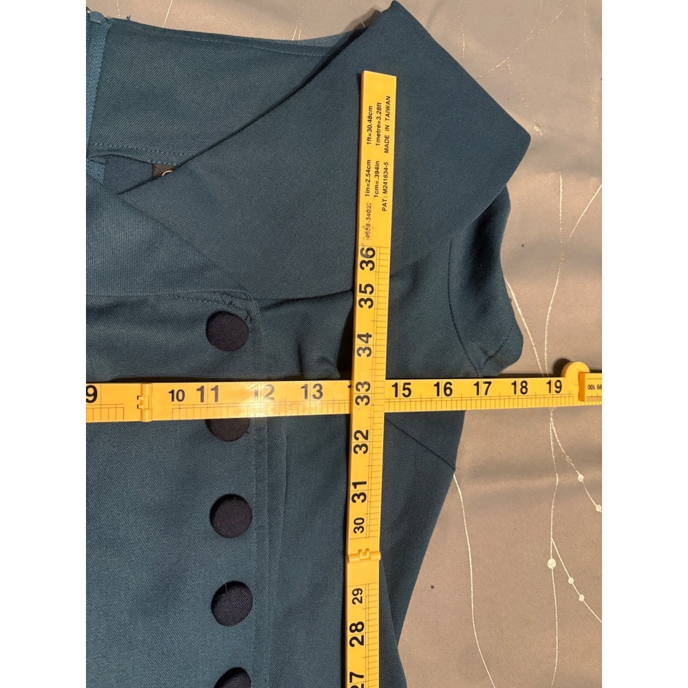 Voodoo Vixen Teal Blue Portrait Collar Wiggle Dress Vintage Style Rockabilly S - Picture 5 of 5